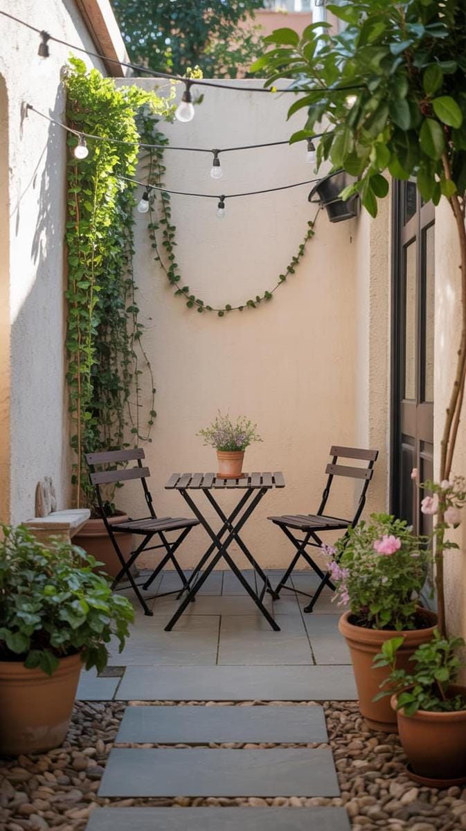 fold-down bistro table and chairs that tuck away against the wall 1