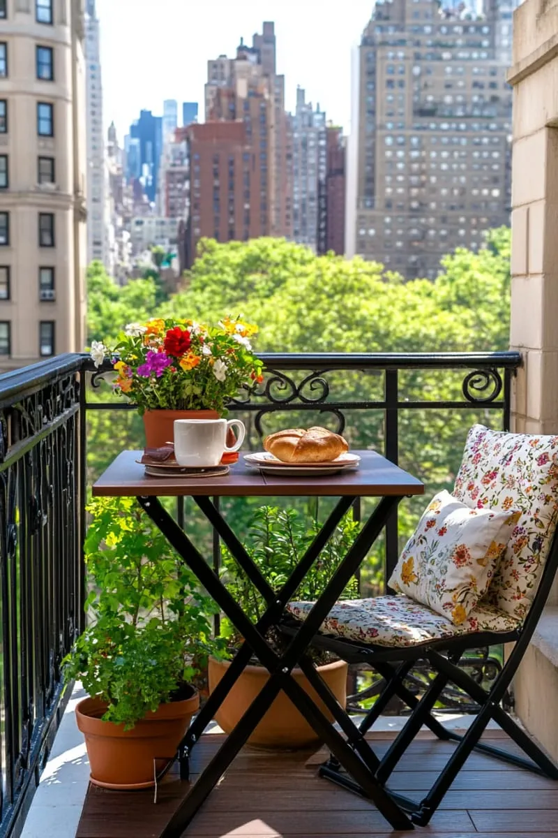 fold-down bistro table attached to the railing for morning coffee 1