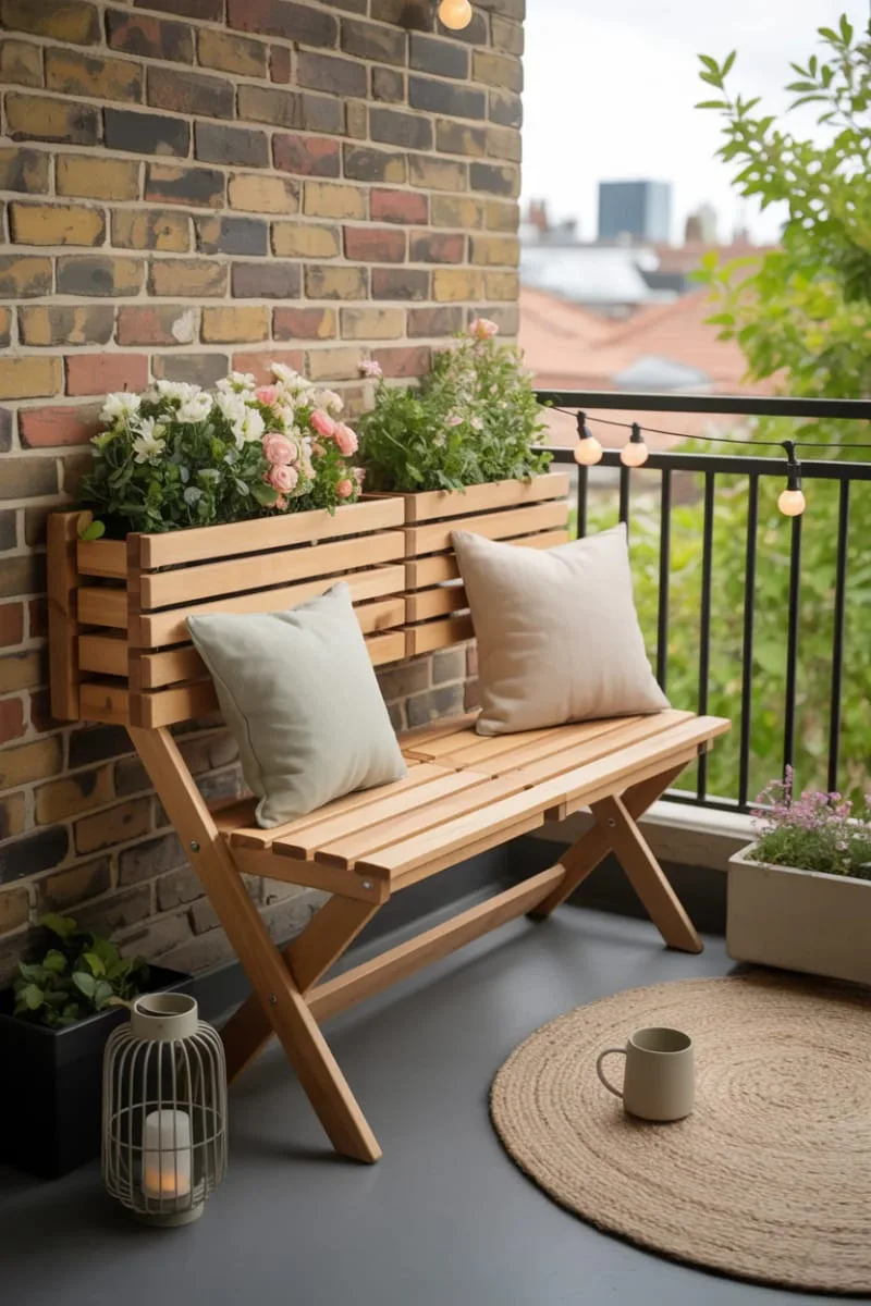 foldable bench with built-in planter boxes for fresh flowers 1