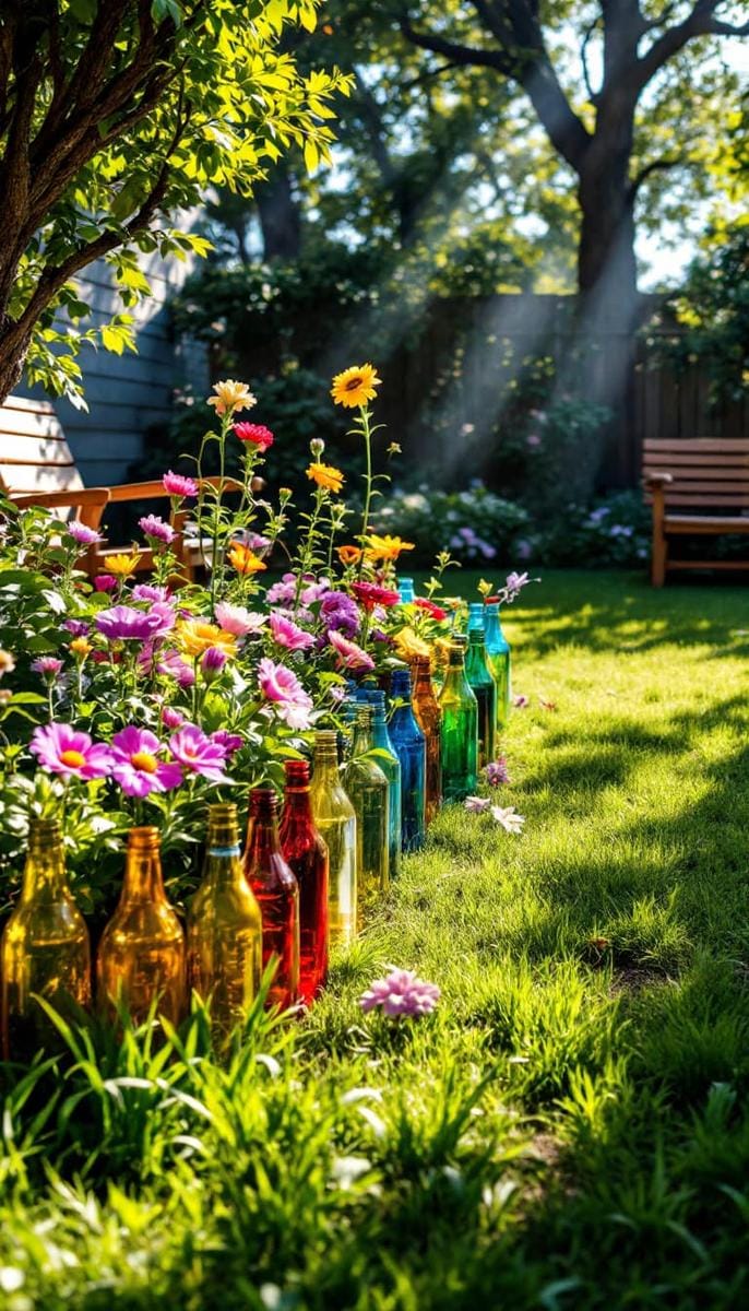 glass bottle border edging for flower beds 1