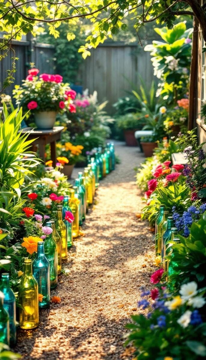 glass bottle border edging for flower beds 1