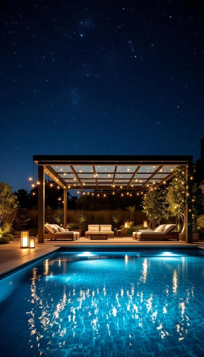 glass-roof pergola for stargazing by the pool at night 1 glass-roof pergola for stargazing by the pool at night 1