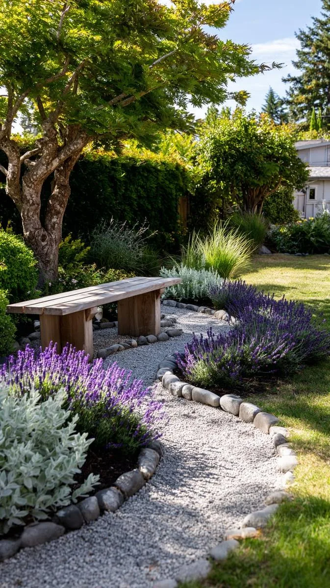 gravel labyrinth for mindful walking, edged with lavender and sage 1