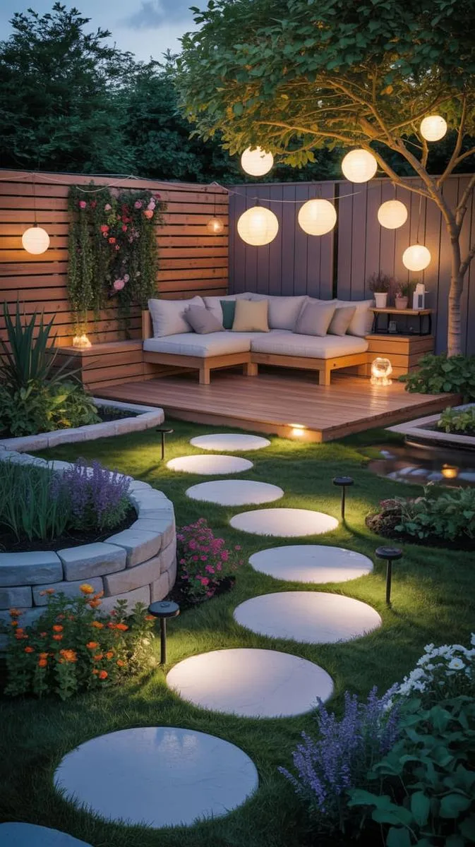 15 Smaller Backyard Landscaping Ideas That Maximize Space & Style 2 gravel path with solar-lit stepping stones 1