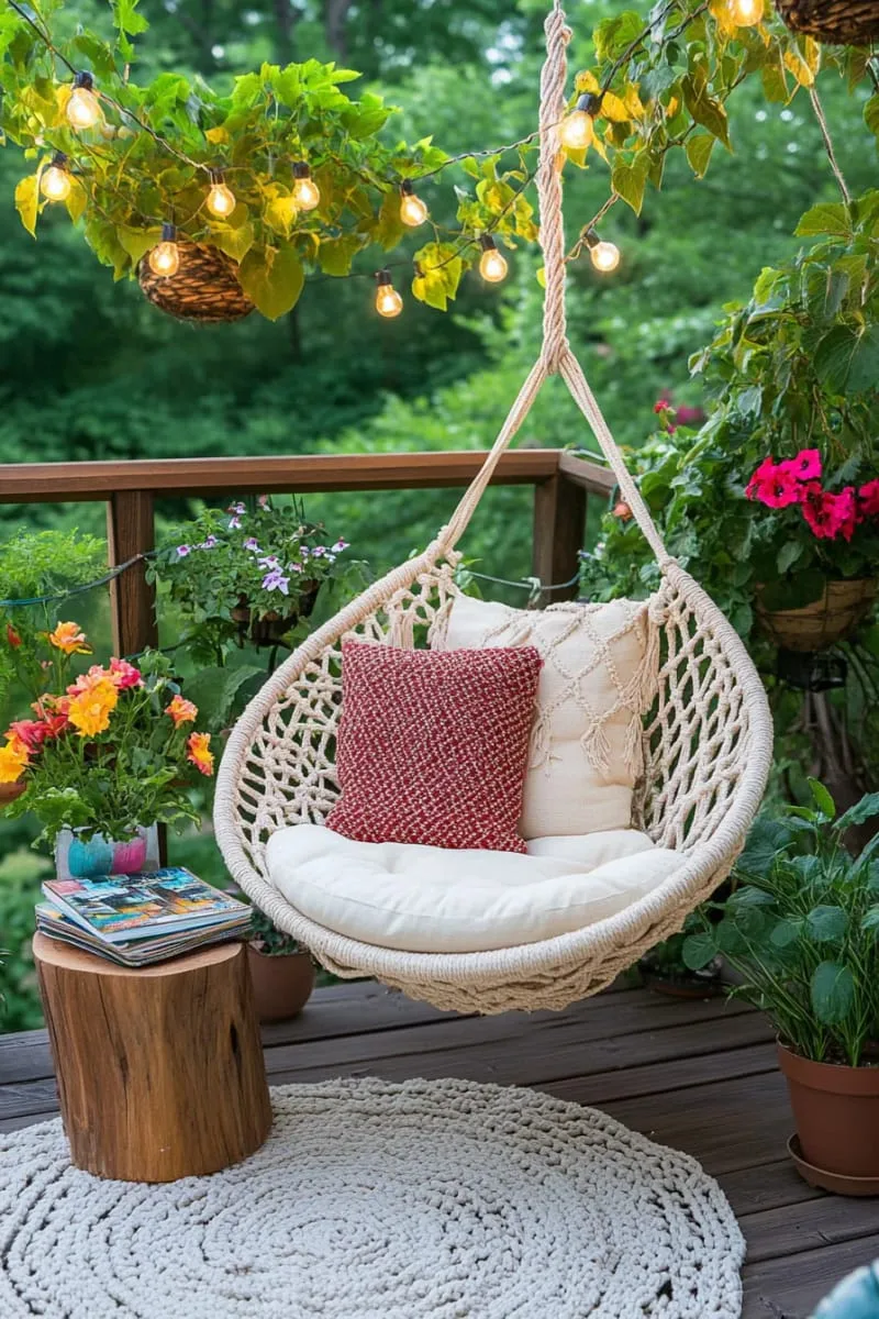 hanging macramé chair for a cozy reading nook on your small balcony 1