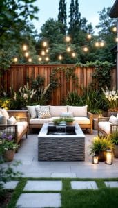 incorporate a bubbling water feature beside patio seating. 14