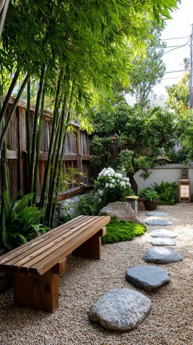 japanese-inspired gravel and bamboo meditation spot 1