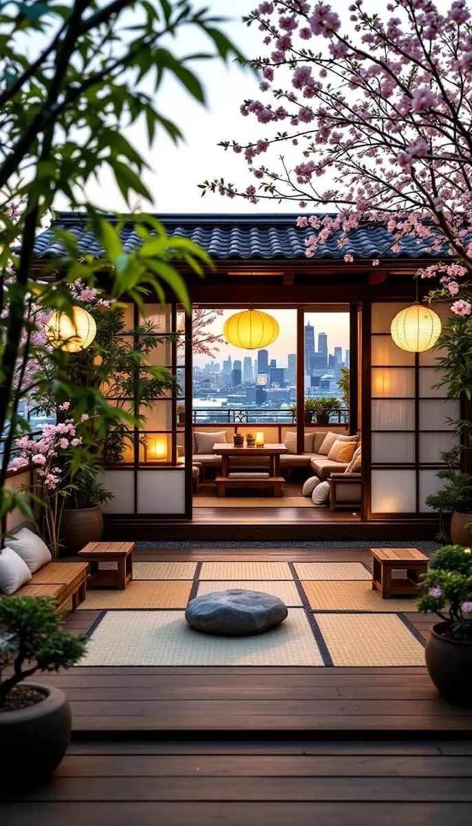 japanese-inspired rooftop tea house with tatami mats 1