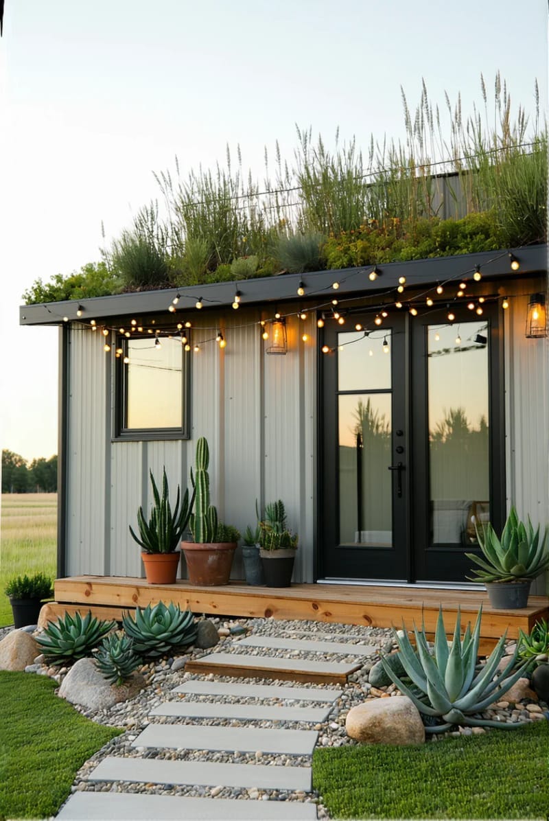 living green roof with low-maintenance succulents and wild grasses 1