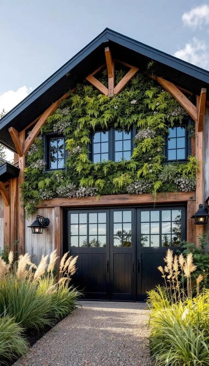 living green wall facade merging barn charm with eco-friendly design 1