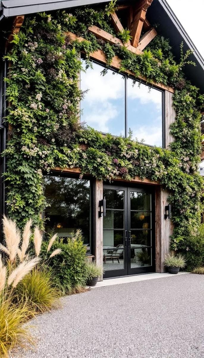 living green wall facade merging barn charm with eco-friendly design 1