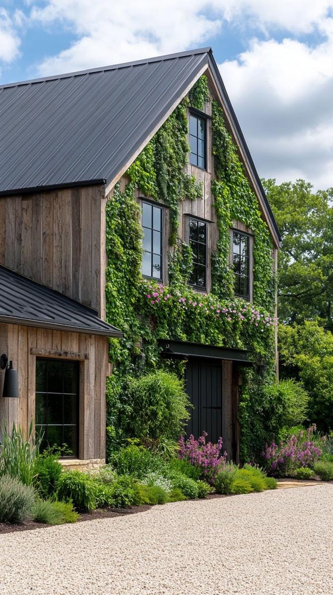 living green wall facade merging barn charm with eco-friendly design 1