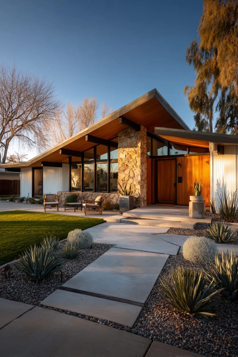 low-slung butterfly roof for a mid-century modern ranch silhouette 1