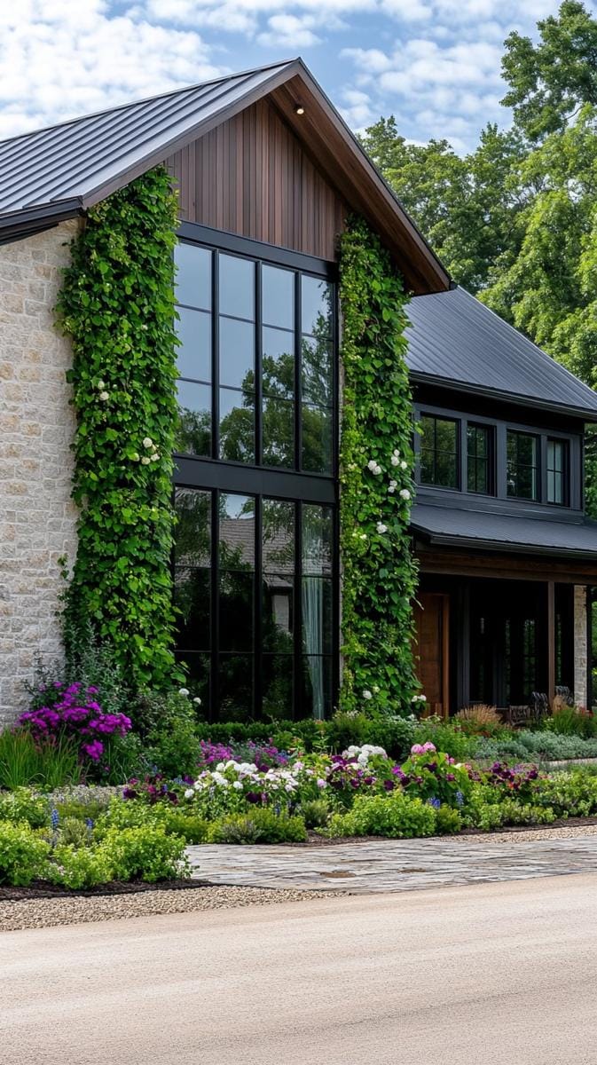 lush vertical garden trellis climbing up the front gable 1
