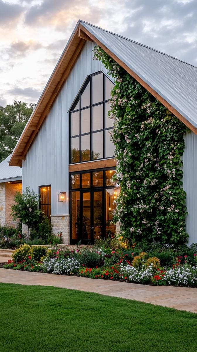 lush vertical garden trellis climbing up the front gable 1