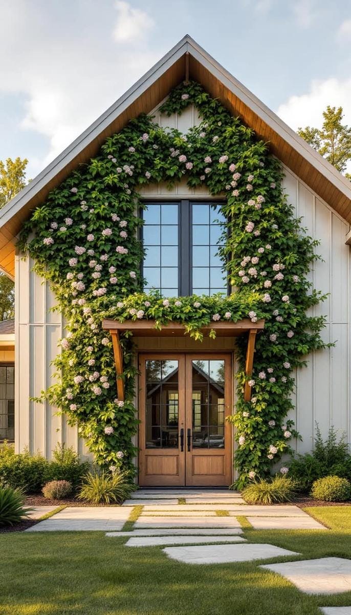 lush vertical garden trellis climbing up the front gable 1