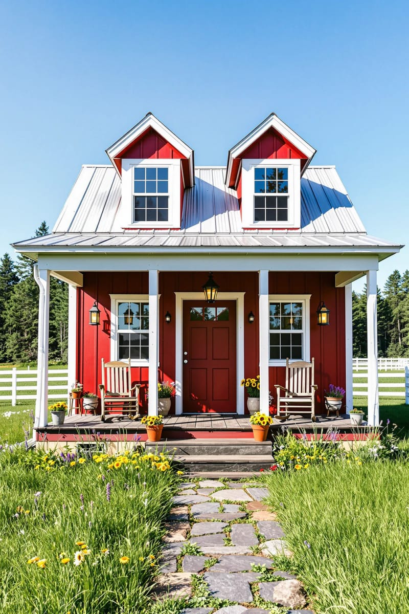 21 Small Barn House Designs with Modern Rustic Charm 52 mini barn house with two gabled dormers above porch 1