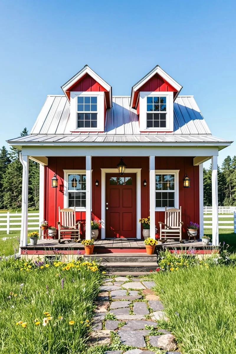 21 Small Barn House Designs with Modern Rustic Charm 52 mini barn house with two gabled dormers above porch 1