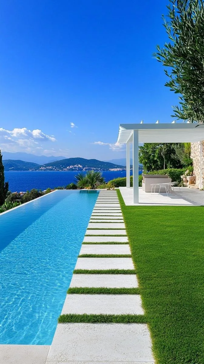 minimalist white pergola framing a sleek infinity pool for modern elegance 1 minimalist white pergola framing a sleek infinity pool for modern elegance 1