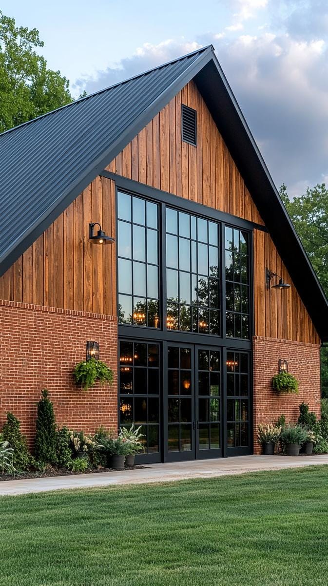 mixed-material facade combining brick, steel, and cedar for urban barn appeal 1