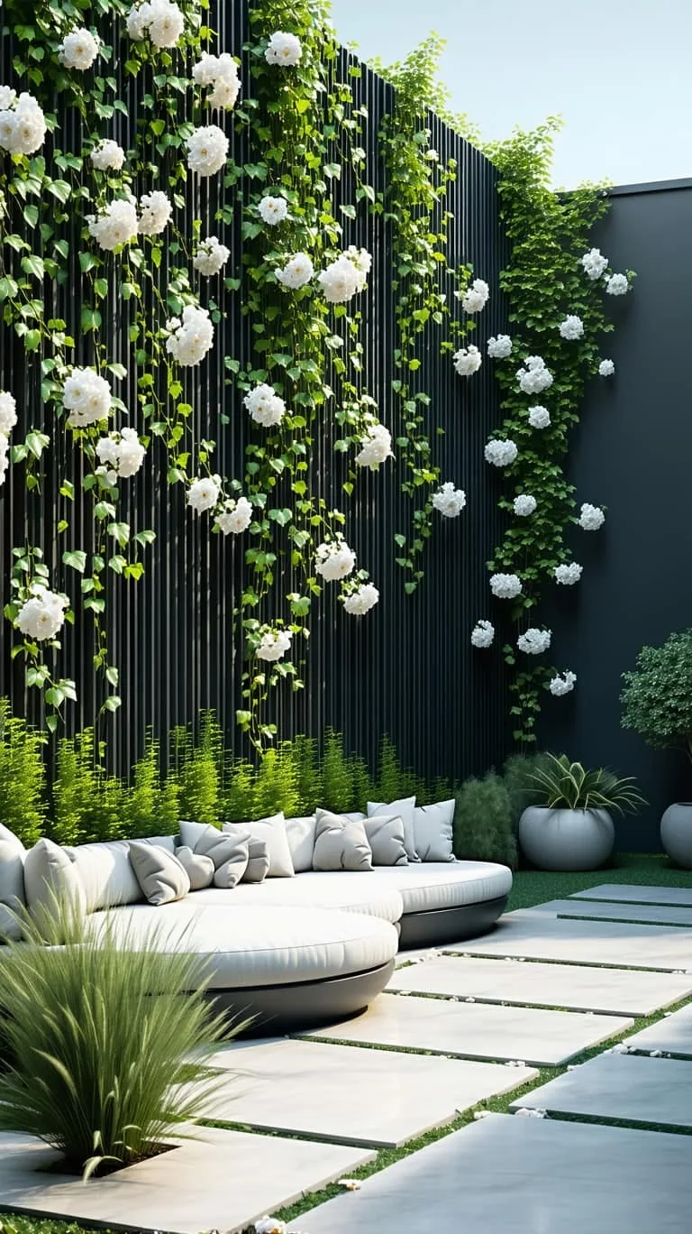 modern trellis wall for privacy covered in climbing jasmine 1