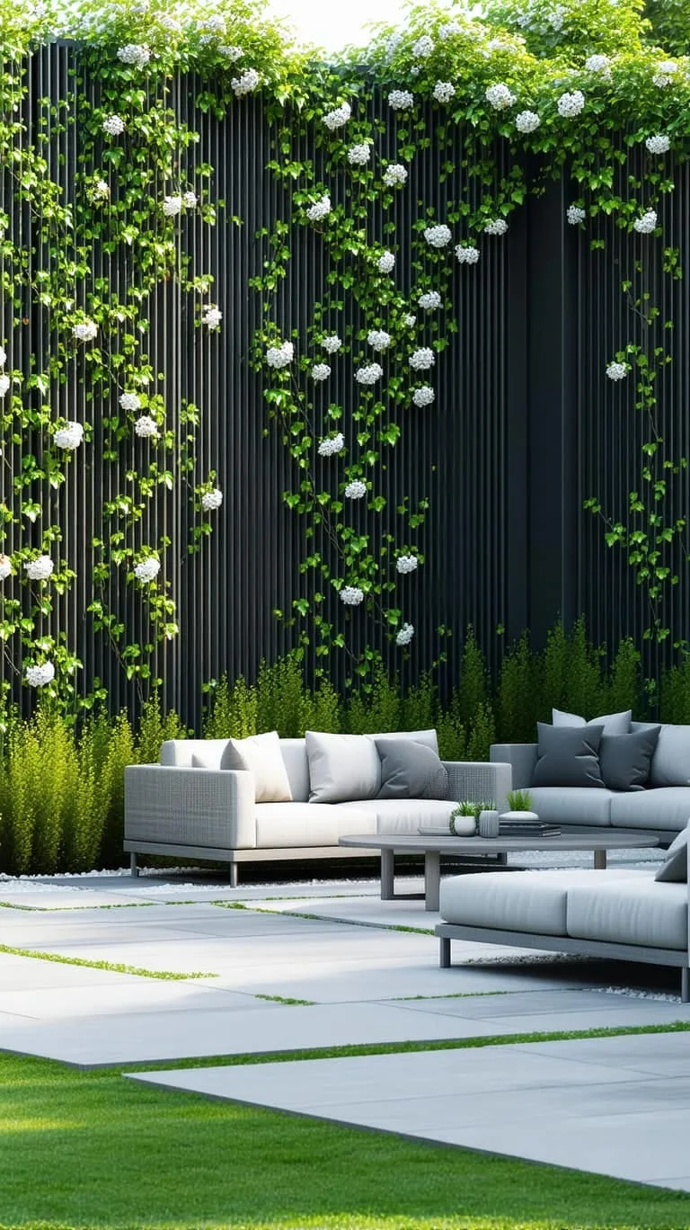 modern trellis wall for privacy covered in climbing jasmine 1