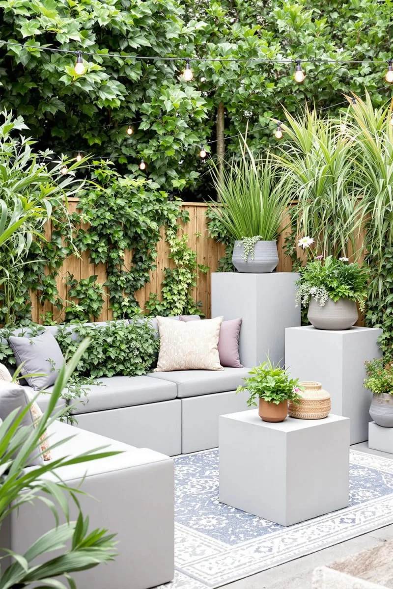 15 Unique Concrete Backyard Ideas for Creative Outdoor Style 53 modular concrete cubes used as flexible backyard furniture and plant stands 1