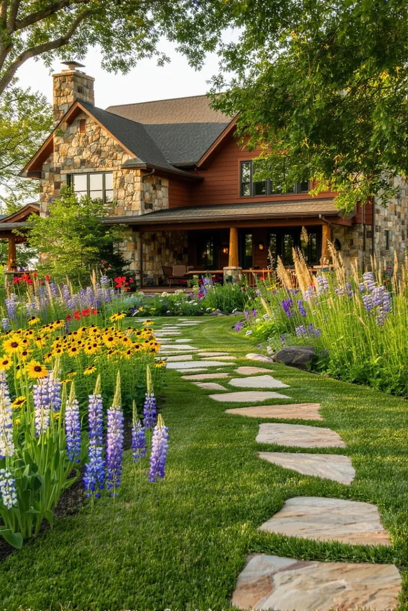 19 Ranch Style Home Exteriors to Inspire Your Next Makeover 58 native wildflower landscaping blending seamlessly with stone ranch pathways 1