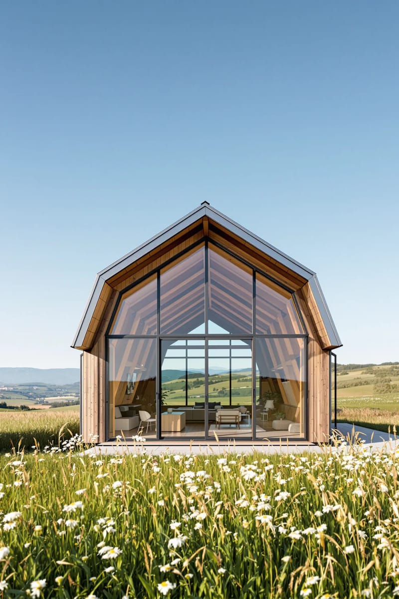 21 Small Barn House Designs with Modern Rustic Charm 69 open-concept barn house with massive glass façade 1