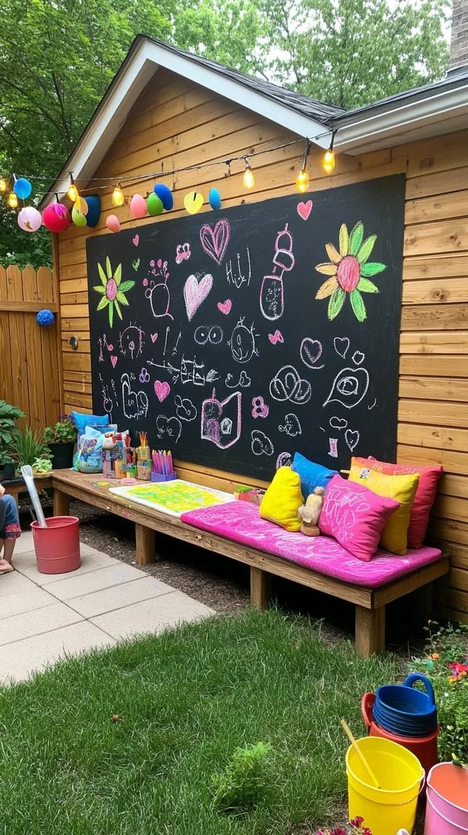 outdoor chalkboard wall for creative family doodles 1