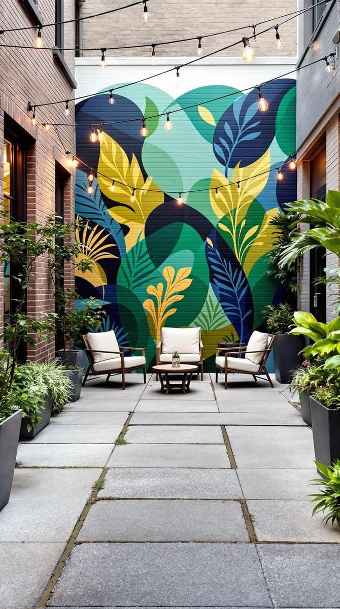 painted mural wall featuring abstract botanical shapes for a modern twist 1