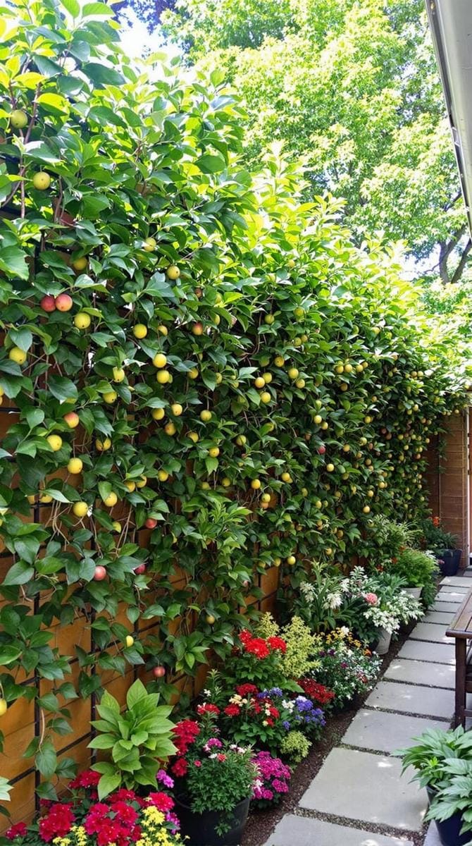 privacy screen made with espaliered fruit trees 1