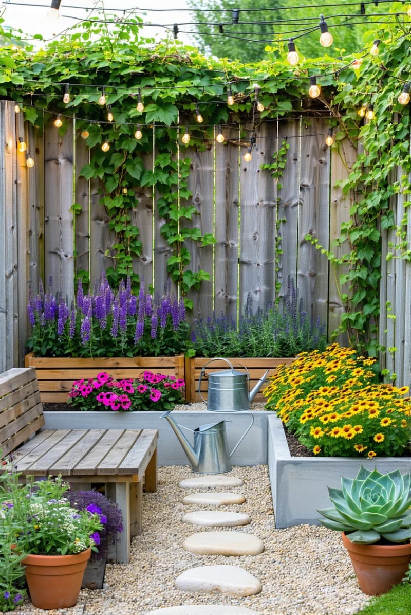 15 Unique Concrete Backyard Ideas for Creative Outdoor Style 22 raised concrete garden beds layered with vibrant perennials and edible herbs 1