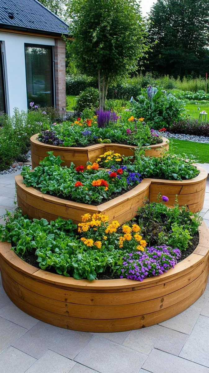 raised vegetable beds shaped as geometric patterns 1