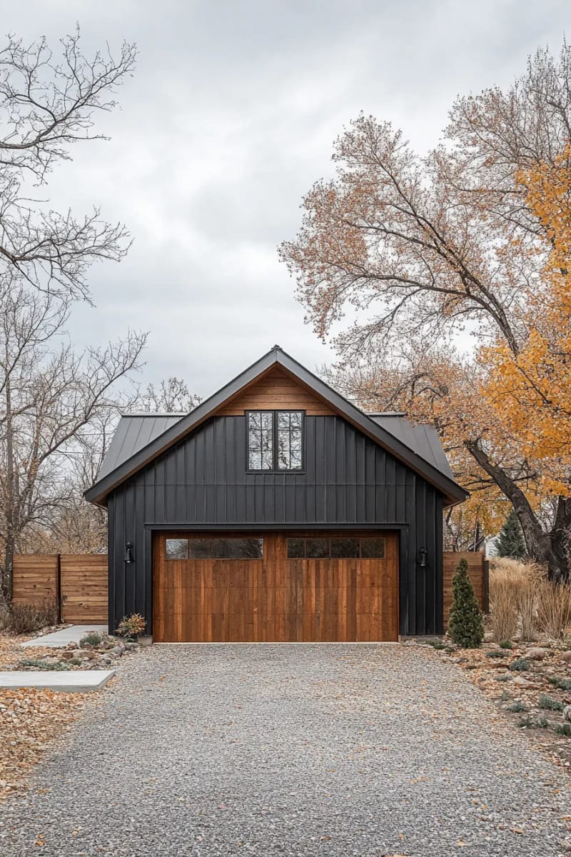 reclaimed barn wood garage doors set against a minimalist ranch exterior 1