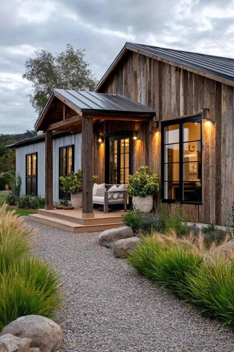 reclaimed wood accents mixed with corrugated steel panels 1