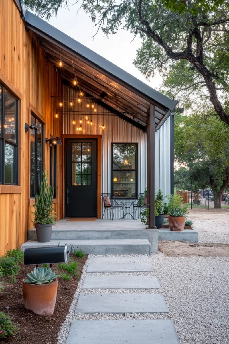 reclaimed wood accents mixed with corrugated steel panels 1