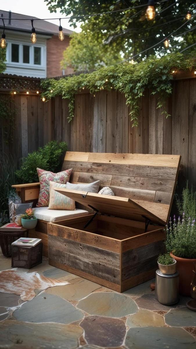 reclaimed wood bench with hidden storage 1