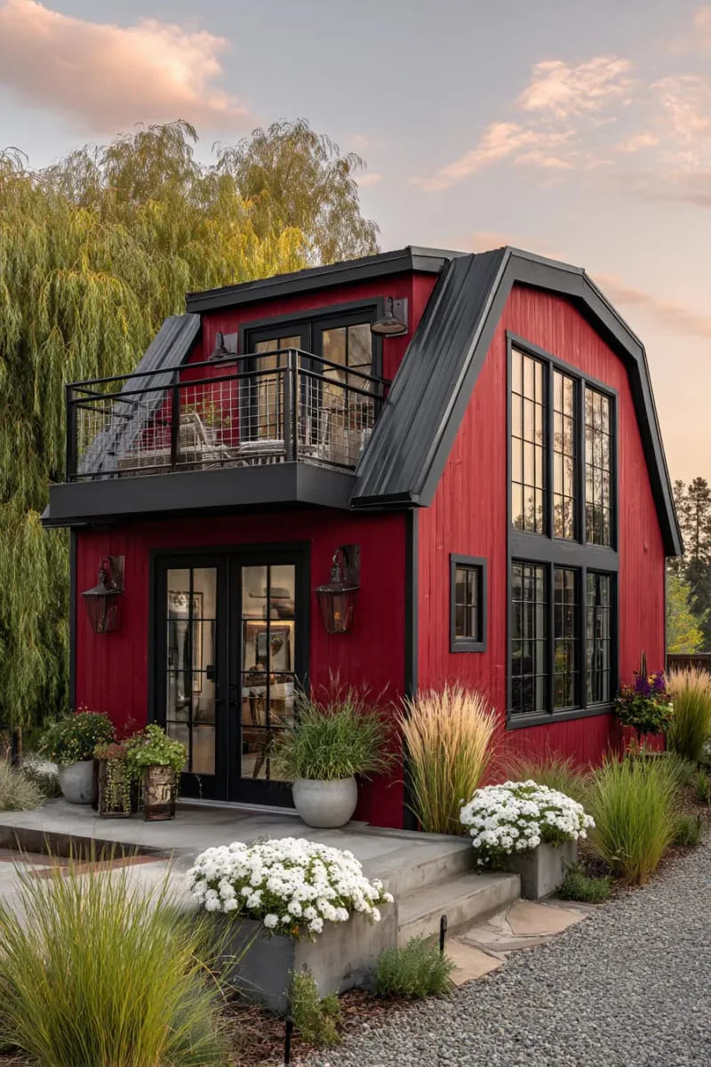 red barn paint with modern matte charcoal trim 1