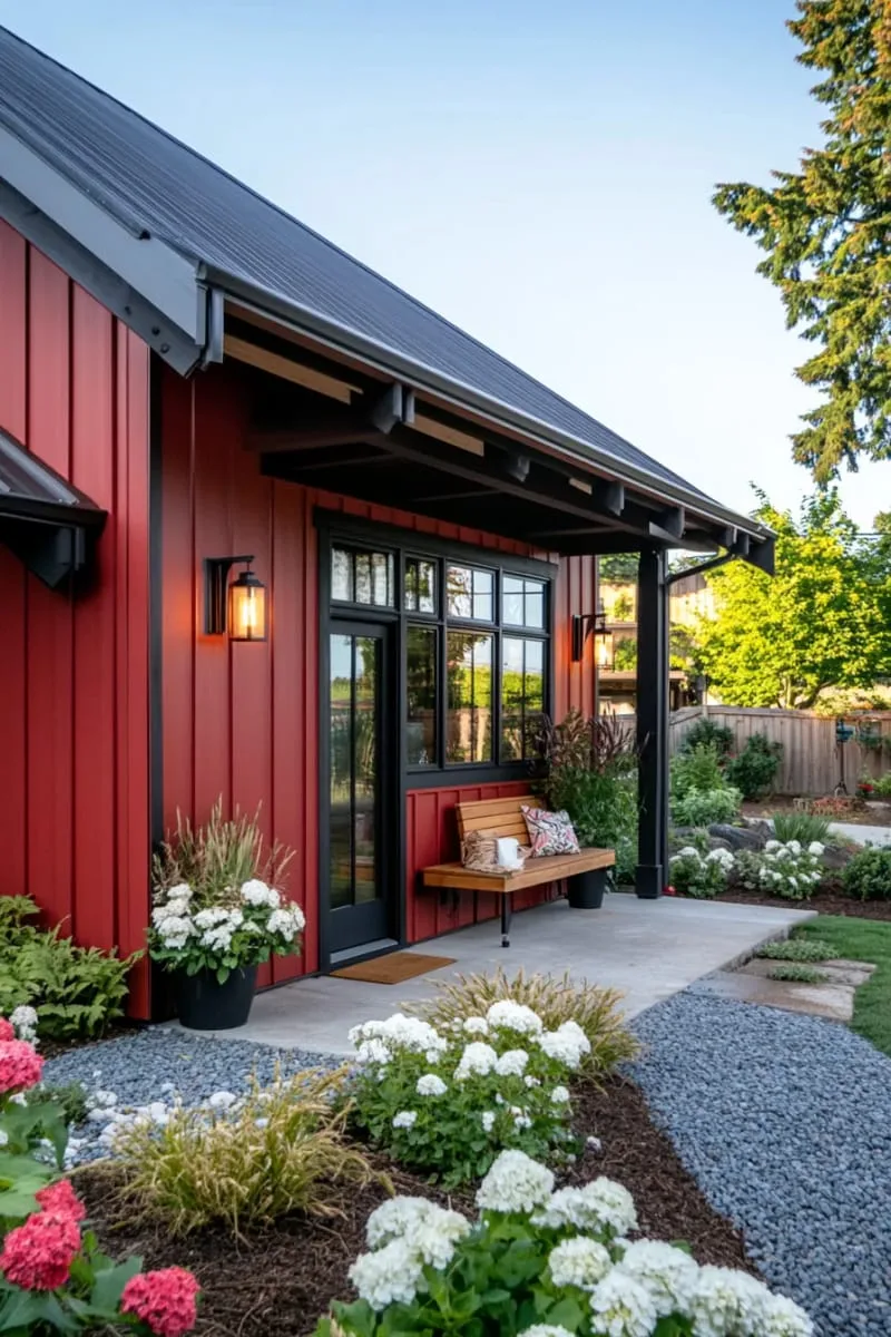 red barn paint with modern matte charcoal trim 1