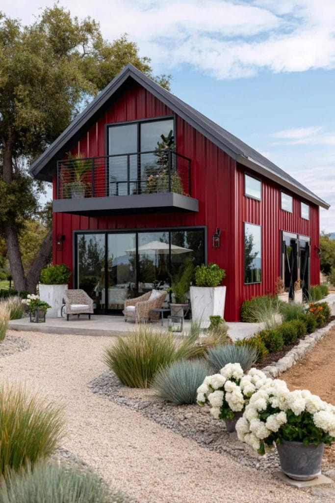 Exterior 2 red barn paint with modern matte charcoal trim 45