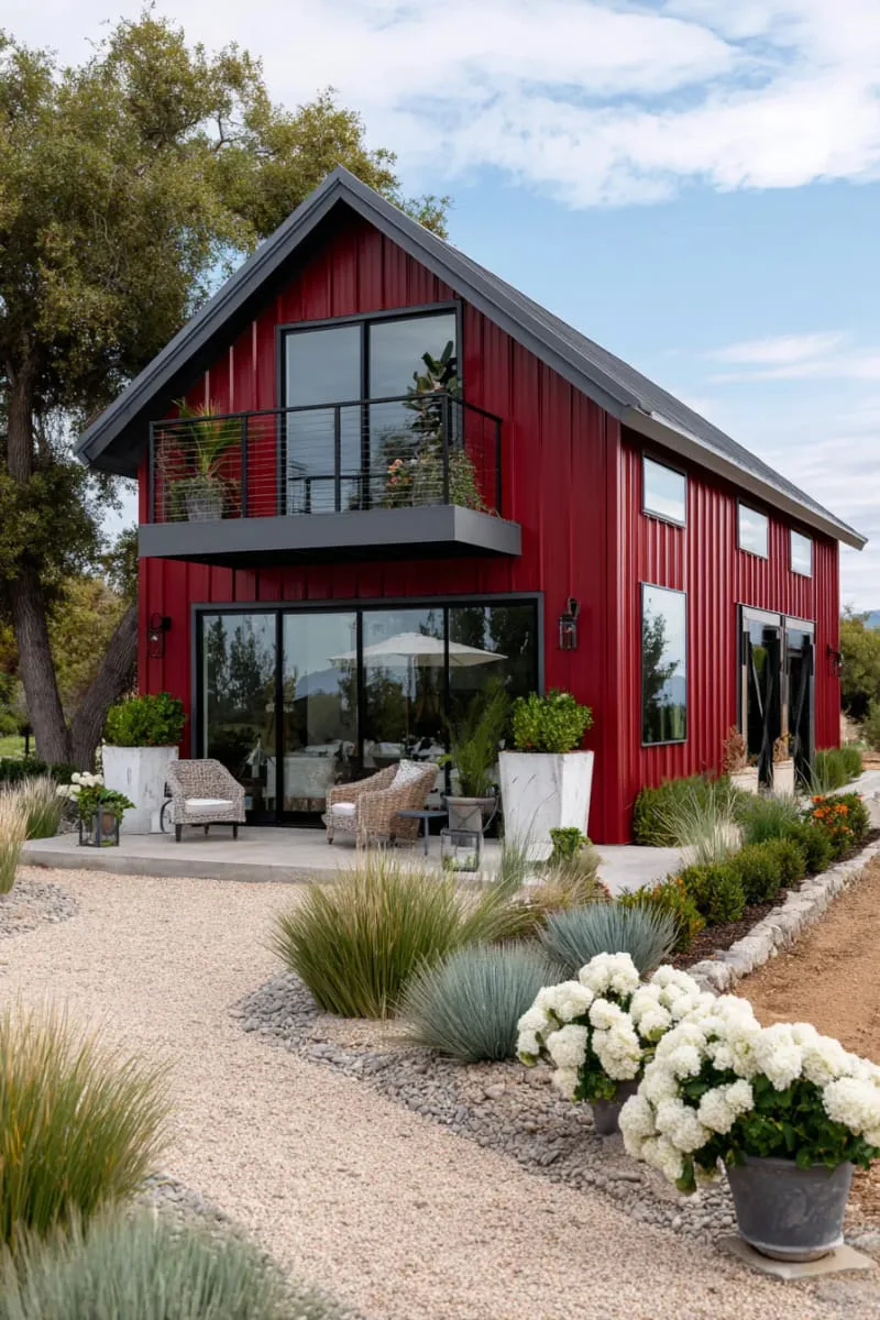 red barn paint with modern matte charcoal trim 1