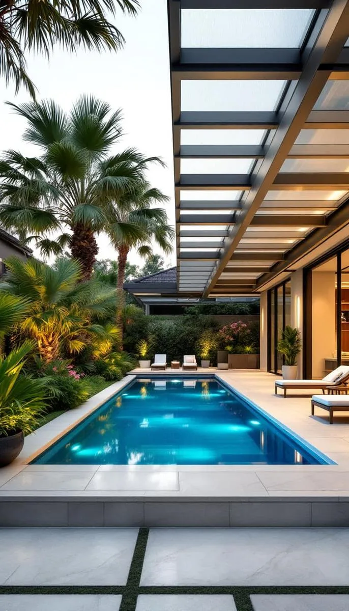 retractable-roof pergola for adjustable shade over a lap pool 1 retractable-roof pergola for adjustable shade over a lap pool 1