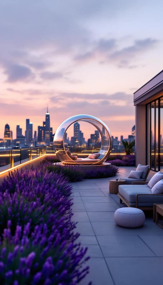 rooftop meditation pod surrounded by aromatic lavender beds 1
