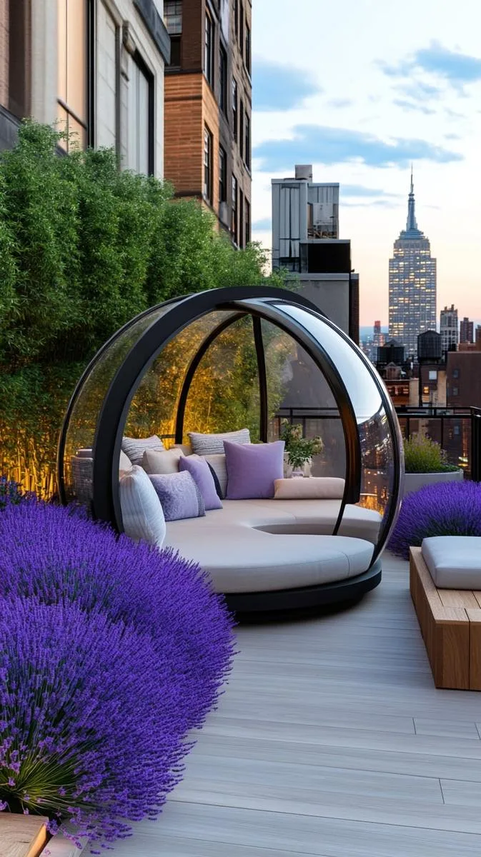 rooftop meditation pod surrounded by aromatic lavender beds 1