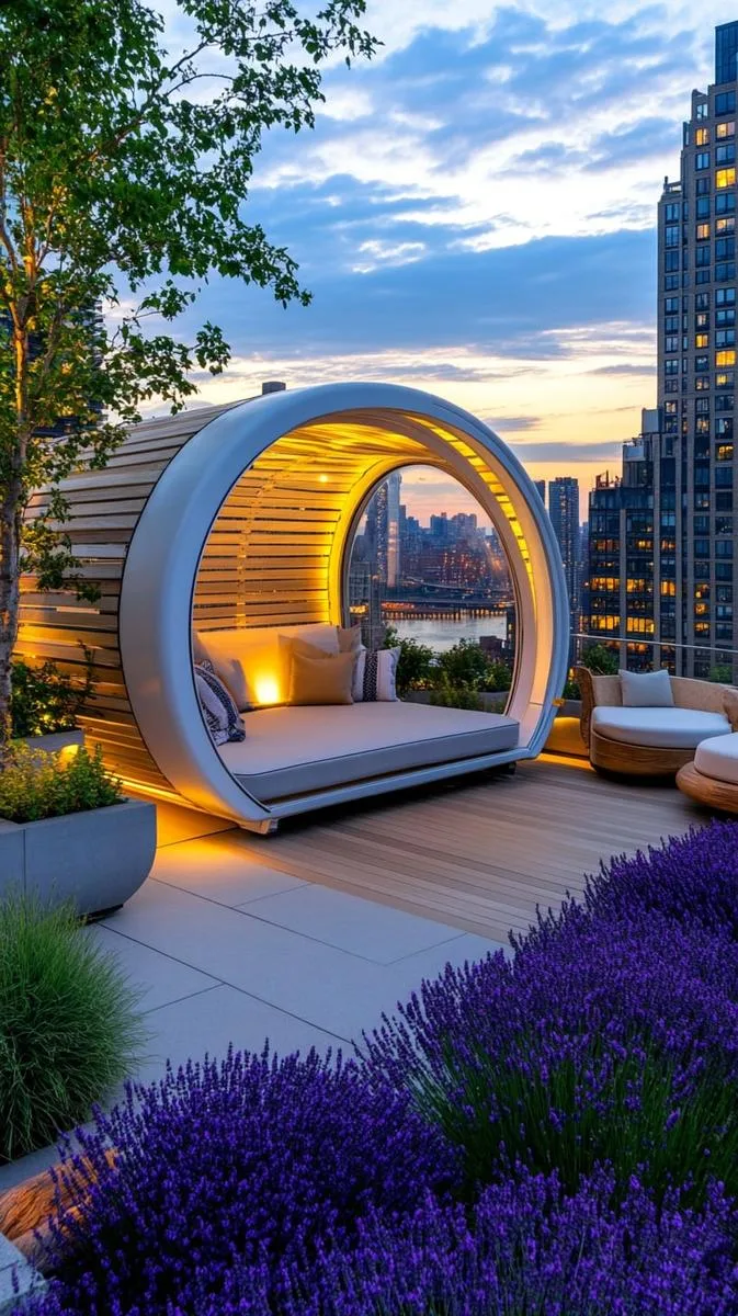 rooftop meditation pod surrounded by aromatic lavender beds 1