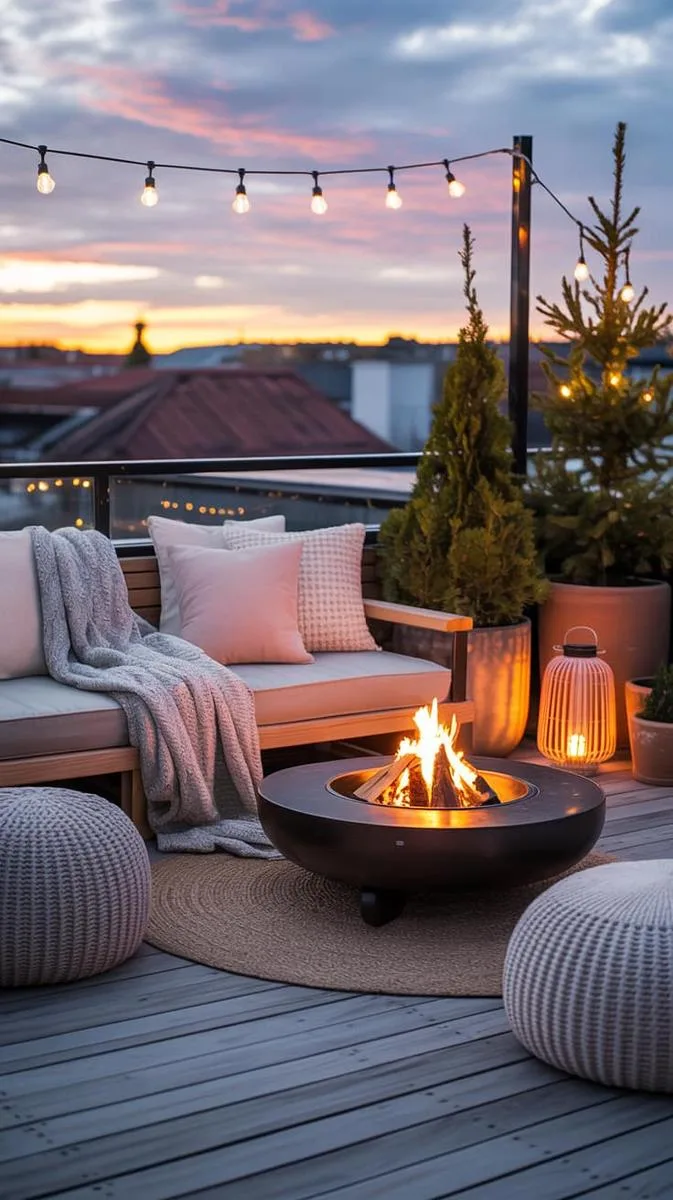 scandinavian hygge nook with layered textiles and a fire pit 1