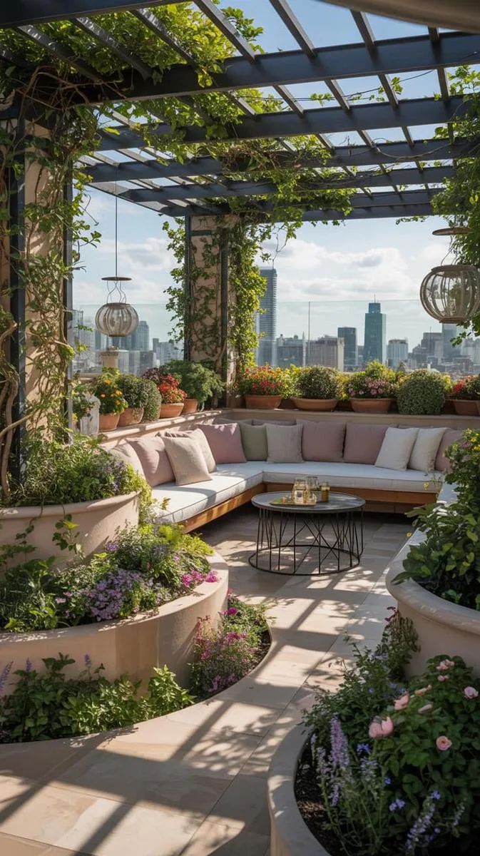 secret garden escape with winding paths and lush raised planters 1