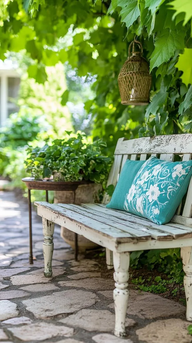 secret garden reading nook with vintage bench and climbing vines 1