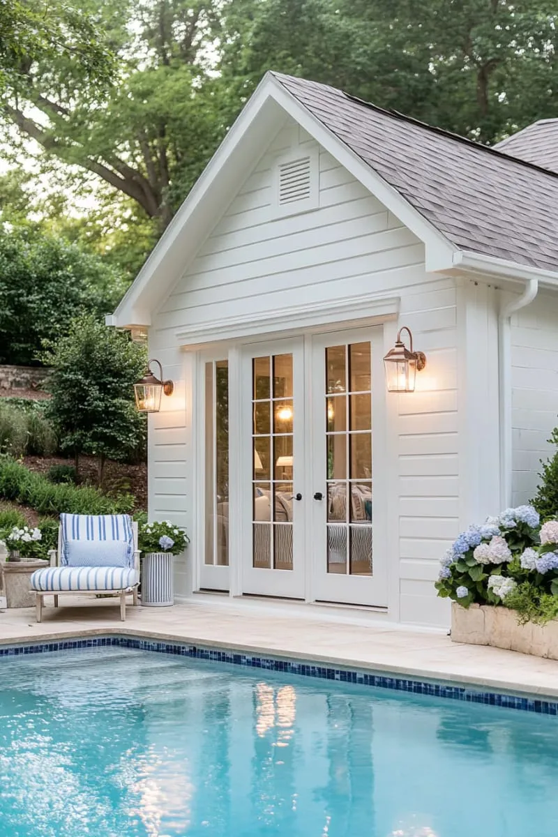 shed-to-pool house transformation with shiplap walls and french doors 1